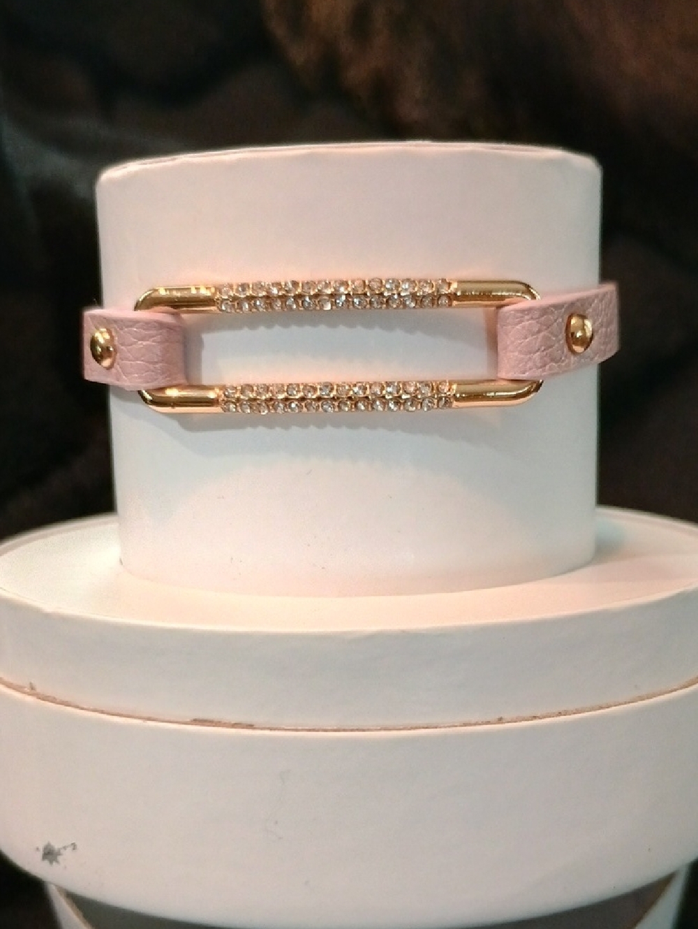 Gold and Light Pink Crystal Link Bracelet Stack - Picture 5 of 9